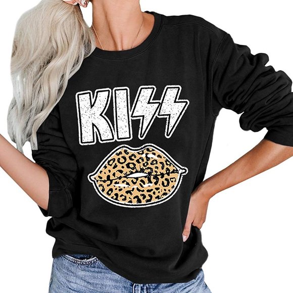 Boutique Sweaters - Women's Long Sleeve Leopard Lip Graphic Sweatshirt